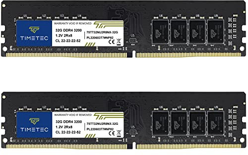 Timetec Kit de 64 GB (2 x 32 GB) DDR4 3200 MHz (o 2933 MHz o 2666 MHz) PC4-25600 CL22 1.2 V sin ECC sin búfer 2Rx8 Dual Rank 288 Pines UDIMM computadora de Escritorio módulo de Memoria RAM