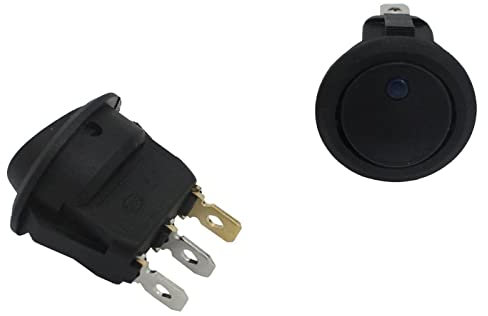 Lumonic 5x Kunststoff Wippschalter Ausschalter d=23mm in Farbe Schwarz I mit blauer LED und einem 4,8x0,8mm Stecker Flachstecker I Geeignet für 12V 16A