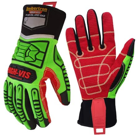Seibertron HIGH-VIS HDC5 Level 5 Cut Resistant Deckhand Gloves High Performance Protection Impact Resistant Oil and Gas Safety Gloves L