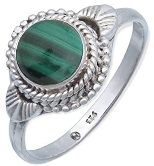 mantraroma Ring Damen Silber 925 Malachit Edelstein grün ausgefallen verspielt