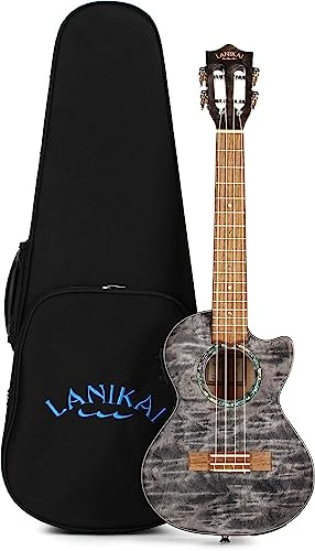 Lanikai QM-BKCEC Akustik-Elektro-Ukulele aus gestepptem Ahornholz, Schwarz gebeizt