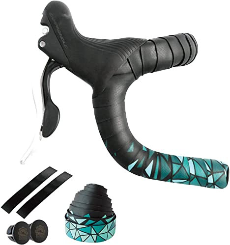 GORIX Lenkerband Lenker Grip Wrap + 2 Lenkerstopfen Rosenmuster Rennrad Mountainbike Radfahren (GX-BARA) (Schwarz × Celeste)