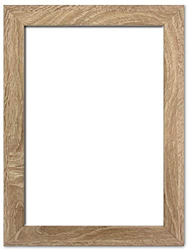 Holzwerkstoff Bilderrahmen Carla 70 x 100 cm mit weißer Rückwand 100x70 cm, hier Sonoma Eiche mit Kunststoffglas Antireflex 1mm