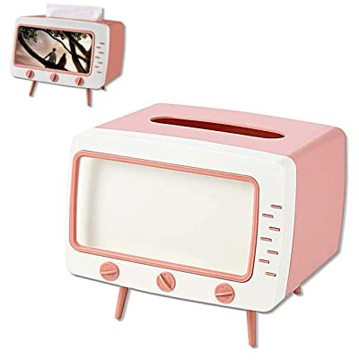 SGVAHY Taschentuchbox-Abdeckung, Retro-TV-Handyhalter Ständer für alle Handys einzigartig multifunktionaler Taschentuchbox-Halter für Küche, Schlafzimmer, Büro, Badezimmer, Rosa (7.28*5.70*6.29 inch)