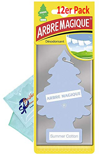 12 Stück Summer Cotton - Frische Baumwolle -Wunder-Baum Lufterfrischer Duftbaum inkl. 1 x Glasreinigungstuch von SP Großhandel Gratiszugabe (Summer Cotton)