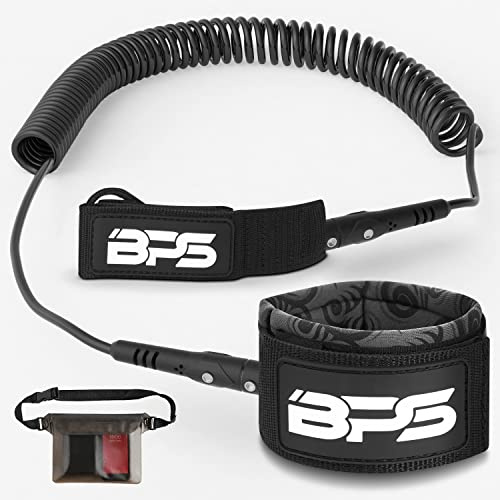 BPS 'Storm' Premium Coiled SUP Leash - 10ft Leash with Triple Rail Savers and Double Swivels Koru Dark Blue (Set)