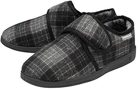 DUNLOP Mens Rip Tape Fastening Slippers Easy Close Size UK 7-12 | Comfy Memory Foam Hard Wearing Sole House Shoes