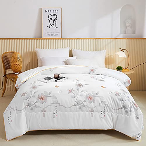 Bettdecke Seide, Steppkern aus 100% Maulbeerseide, Verdickte Winterdecke aus Seide im Chinesischen Stil, Geschenkdecke, Leicht, Atmungsaktiv und Bequem Seidendecke-180×220 cm=2kg