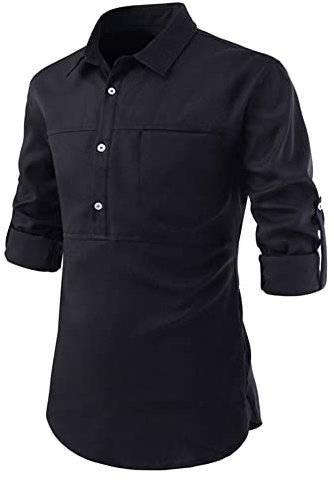 Freizeithemden Herren Urban Slim Fit Revers Einfarbig Knopfleiste Herren Shirt Winter Neue Mit Taschen Jugend Langarm Täglich Casual All-Match Herren Jacke A-Black1 XXL