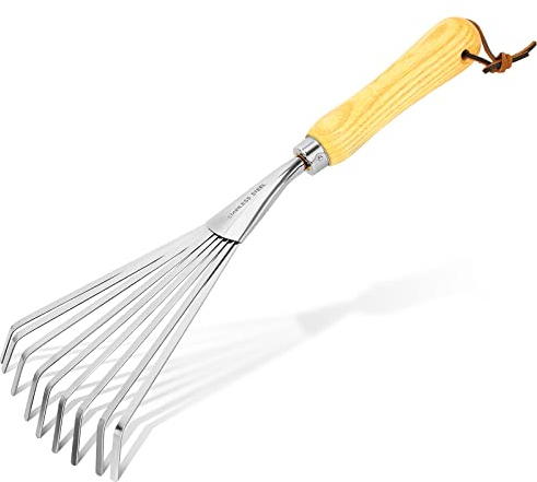 KLDOLLAR Hand Rakes, Garden Stainless Steel Hand Rake Soil Tiller with Ergonomic Handle, Small Leaf Rakes Great for Gardening, Garden Sweep Yard Flower Beds Tool