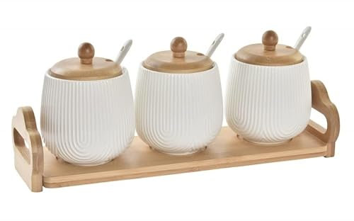 D,casa - Sarero y Azucarero de Porcelana Blanco con Tapa de Madera Estilo Nordico… - Juego 3 Salsera