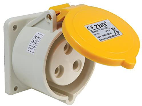 PRO ELEC 32A 110V Panel Mount CEE Socket, 2P+E, Yellow, IP44 – Industrial IEC 60309-2 Connector – PELB0123