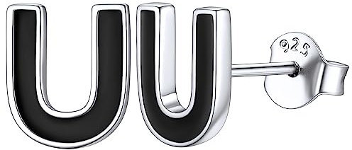 ChicSilver 925 Schwarz Epoxy Buchstabe Ohrringe Damen Alphabet U Ohrringe einzigartige Ohrringe für Damen und Mädchen