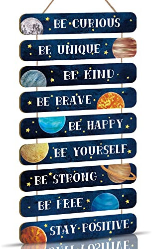HPNIUB Space Bedroom Accessories,Outer Space Room Wood Sign,Space Themed Bedroom (2x12),Space Inspirational Wall Art for Boys Kids Girls Playroom,Nursery,Classroom,School Decoration