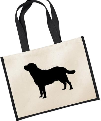 Huuraa Jutetasche Labrador Retriever Silhouette Geschenk 21 Liter Black Jute und Baumwolle Labrador Retriever Geschenkidee