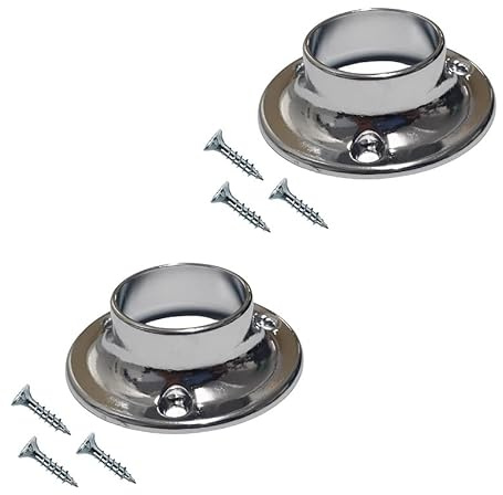 TERF® Polished Chrome Curtain Wardrobe Rod Pole Holder Socket for Up to 25mm Diameter Curtain Rail Wall Mount Rod Pole Holder Shower Curtain Closet Lever Rail Socket with Fixing - Pack of 2