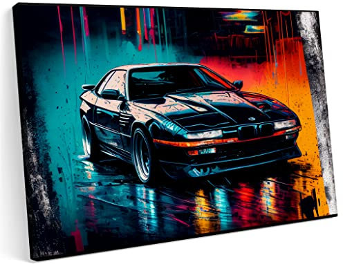 Printonia Bilder Leinwandbild 120x80cm BMW 840 e31 Auto Classic Sport Neon Tuning