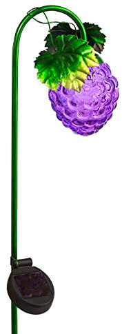 Dehner Solar-Dekostab Grape, Lichtfarbe kaltweiß, mit On-/Off-Schalter, Ø 15 cm, Höhe 74 cm, Metall, lila/grün