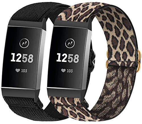 SITAFU Lot de 2 bracelets compatibles avec Fitbit Charge 3/4 - En nylon élastique réglable et extensible pour homme et femme