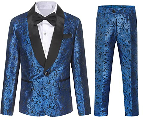 Sliktaa Jungen Anzug Festlich 2-Teilig, Slim Fit Jacquard-Muster | Inklusive Sakko und Hose,ideal für Hochzeit,Kommunion,Konfirmation,Geburtstag,eleganter Schalkragen,edler Barock-Stil