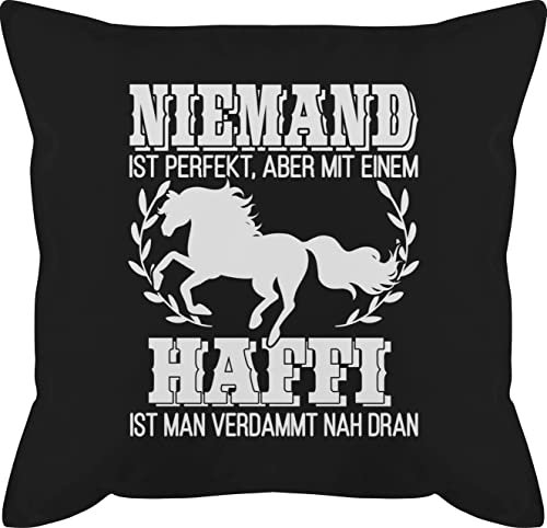 Kissen 50x50 - Pferde - Niemand ist perfekt, aber mit einem Haffi ist man verdammt nah dran - 50 x 50 cm - Schwarz - pferdekissen pferdeliebhaber kissen+mit+pferdemotiv sprüche pferd pferden reiten