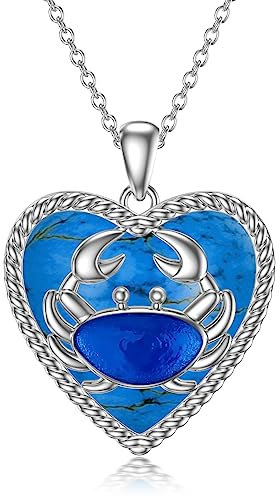 LONAGO Cancer Necklace for Women 925 Sterling Silver Zodiac Sign Cancer with Created Turquoise Pendant Necklace