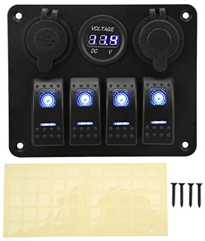 Panel de Interruptor Basculante de 4 Bandas, ABS PBT PC Antidesgaste con Enchufe de Encendedor de Cigarrillos USB Panel de Interruptor de Combinación de Encendido y Apagado para