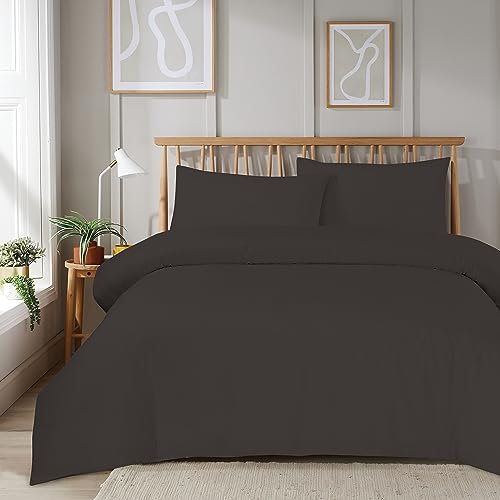 Olivia Rocco Super Soft Plain Duvet Set Ultra-Soft Easy Care Quilt Bedding Bed Cover Sets with Convenient Zip Fastening Luxurious Comfort for a Dreamy Bedroom Makeover, DOUBLE GREY
