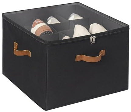 StorageWorks Schuhregal für den Kleiderschrank, Platz für bis zu 16 Paar Schuhe, Schuhregal-Aufbewahrungsbehälter mit verstellbaren Trennwänden und durchsichtiger Abdeckung, schwarz