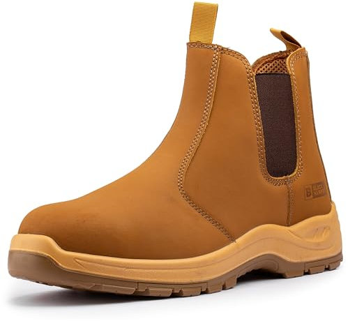 Black Hammer Mens Slip On Safety Boots Chelsea Work Shoes Brown Leather Steel Toe Cap Working Ankle Lightweight Footwear S3 SRC Alex (9 UK)