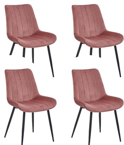 Colenis® - Chaises Salle à Manger Verta - Lot de 4 - Rose - Velours - Chaise de Salle de Bureau, Chaises de Cuisine - Pieds en Métal