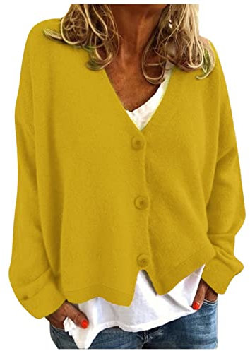 Strickjacke Damen V Ausschnitt Cardigan Elegant Einfarbig Kurz Strickmantel Pullover GroßE GrößEn Wintermantel Grobstrickjacke Herbst Winter Strickpullover Jacke mit Knopf
