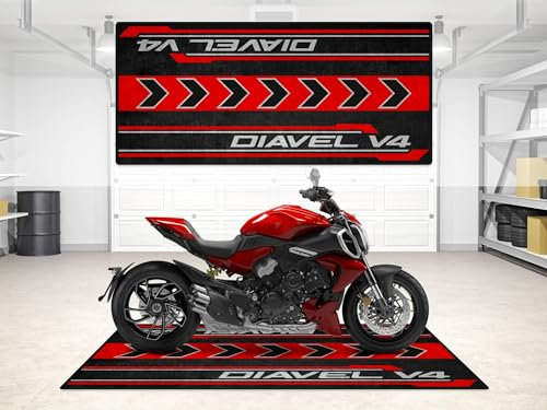wibeart MPM Motorradmatte für Diavel V4, waschbar, rutschfest, öl- und wasserabweisend, Parkmatte für Garage, Ausstellungsraum, Werkstatt | Ducati Rot - Größe 1: 86.6 x 39.4/220 x 100 cm