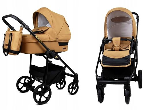 BabyLux® Kinderwagen Set 2 in 1 - Trailux - Sand Pearl - incl. Babywanne, Buggy Sportsitz - Kinderwagenset - Kombikinderwagen mit Wickeltasche, Regenschutz, Moskitonetz, Cupholder usw.