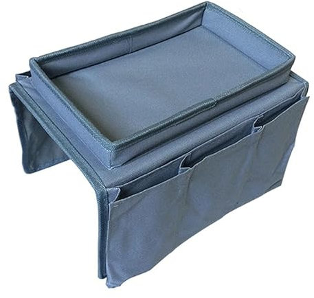 RaamKa Betttasche Sofa-Armlehnen-Organizer mit 4 Taschen und Getränkehalter-Tablett, Couch-Sessel-Hänge-Aufbewahrungstasche for TV-Fernbedienung, Handy Bett Organizer (Color : Gray)