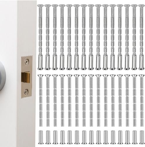 WSS-UK 30 Pieces Door Handle Screws,Male to Female Door Handle Screws Connecting Fixing Bolts and Sleeves,Door Handle Bolt Through Fixings Plated Connecting Screw for Doors Cabinet Drawers