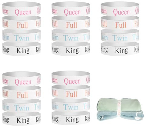 PEUTIER 20pcs Letter Bed Sheet Organizer Bands, 4 Styles Elastic Sheet Storage Labels Linen Sheet Straps for Clothes Pillow Blanket Quilts Closet Bedding Supplies