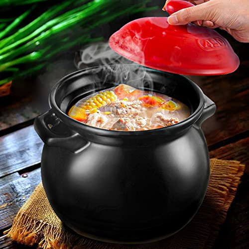 QKLGDETA Cocotte avec Couvercle, marmite en Argile, ustensiles de Cuisine Incroyables, cocotte, soupière en grès, marmite en Terre Cuite, Stockage de la Chaleur 2 Heures, Noir-3,5 L