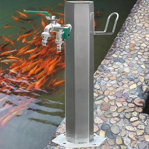DPQYJPP Wassersäule für den Garten aus Edelstahl – bodenmontierter Wasserhahn mit Schlauchaufhänger, bodenmontierter Wasserhahn und Brunnen, für einen schönen Gartenraum