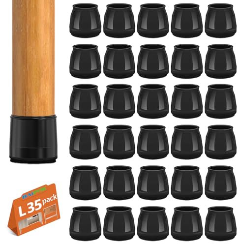 Feltrini per Sedie, 35 Pezzi Gommini per Sedie Rotondi, Tappi per Sedie in Silicone con Feltro, Elastiche Protezione per Gambe Delle Sedie per Antigraffio(32-40mm)