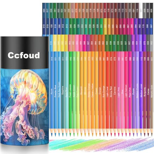 Ccfoud 120 professionelle Buntstifte, nummeriert, Buntstifte für Erwachsene, Kinder, Zeichnen, ideal für Malbücher für Erwachsene