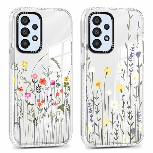 Yoedge 2 Pièces Coque pour Samsung Galaxy A22 5G 6,6, Ultra Fine Souple Transparente Silicone TPU Étui avec Motif Fleurs Sauvages, Antichoc Anti-Rayures Bumper Protection Housse pour Samsung A22 5G