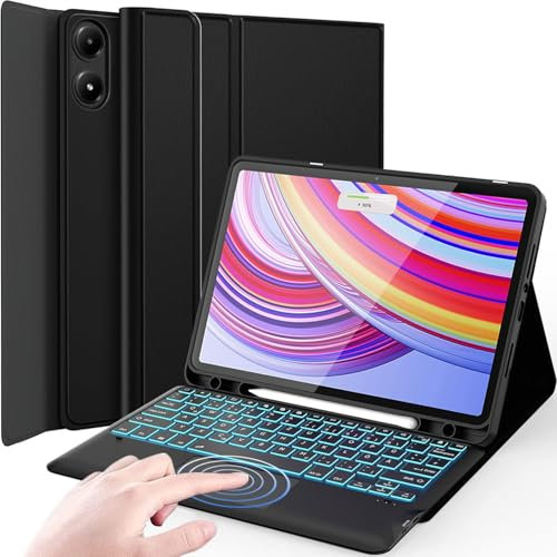 Wineecy Beleuchtete Tastatur Hülle für Redmi Pad Pro 12,1 Zoll 2024 Tablet, Magnetisch Abnehmbare Kabellose Bluetooth QWERTZ Tastatur mit Touchpad und PU Leder Pencil Halter Schützhülle