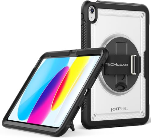 TECHGEAR JOLT-SHELL Custodia per Apple iPad 11a / 10a generazione 10,9 / iPad 11 2025, Resistente, Antiurto, Sottile con Supporto Rotante a 360 Gradi e Cinturino da Polso