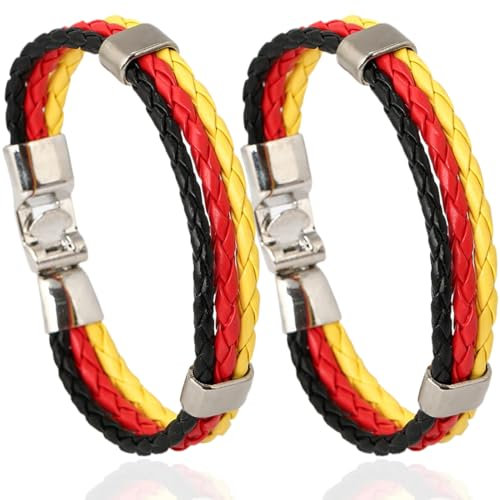 FMYODWU Deutschland Armband, Armband gewebt Leder Flagge Muster, Unisex elastisches deutsches Flaggenarmband, Fußball-Europameisterschaft Weltmeisterschaft Fanartikel, Schwarz, Rot, Gold