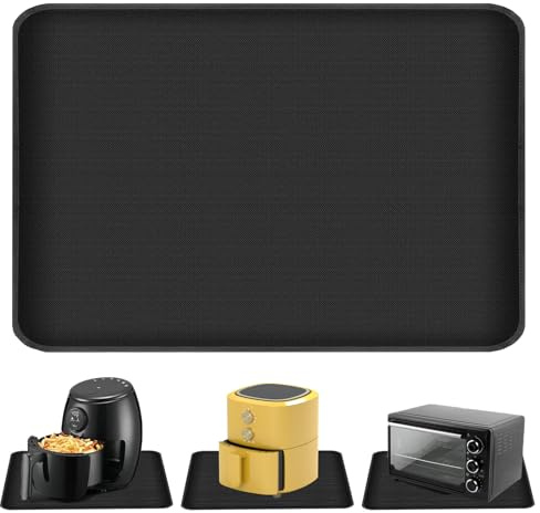 60 x 80 cm Große Hitzebeständige Matte für Heißluftfritteuse, Schwarze Rutschfeste Antihaftbeschichtete Feuerfeste Silikonmatten, Hitzebeständige Unterlage für Luftfritteuse Kaffeemaschine Mikrowelle