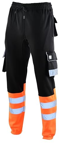SSS Mens High Visibility Fleece Cargo Work Trousers Joggers Hi Vis Viz Pants