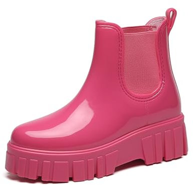 AONETIGER Bottes Caoutchouc Femme Courtes Botte de Pluie Légères Imperméables Chelsea Bottes Antidérapant Wellies Bottines (06 Rose,36EU)