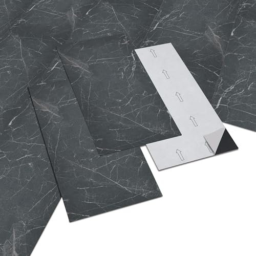 INMOZATA 28pcs/5m² Peel & Stick Marble Effect Vinyl Floor Tiles 30x60cm, Self-Adhesive, Waterproof, 2mm Thickness (Marble Black) for Bathroom & Kitchen