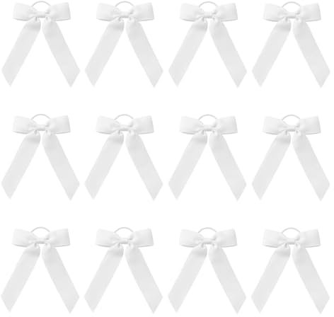 12stk Haarschleifen im College-Stil mit Pferdeschwanzhalter, Haarschleifen aus Schleifenband Cheerleading-Schleifen Haarschleifenbänder für Frauen Mädchen Cheerleading Haar-Accessoires (Weiß)